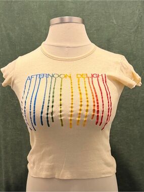 Kickers Cream Short-Sleeve Tee with Rainbow Stripe Graphic